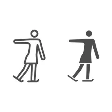 Figure skater performs exercise line and solid icon, Winter sport concept 스톡 일러스트