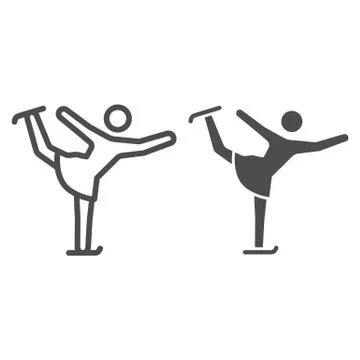 Figure skater performs exercise line and solid icon, Winter sport concept 스톡 일러스트