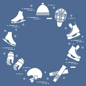 Figure skating and hockey elements. Illustrazione stock