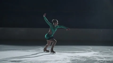 Figure skating championship, performance of single lady skaters, young graceful Stock Footage 150874788