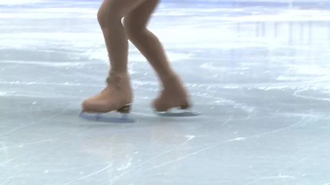 Figure skating a close up of skates on ice 스톡 동영상 98214015