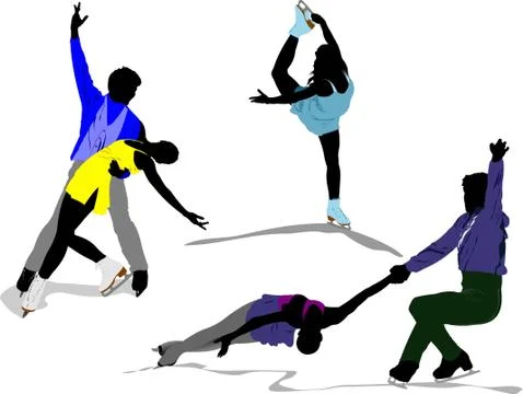 Figure skating colored silhouettes. Vector illustration Stock Illustration