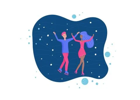 Figure skating concept. Pair on night ice rink. Vector illustration. Ilustração Stock