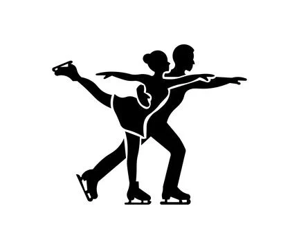 Figure Skating Dancer Silhouette Vector - Hand Drawn Black Figure Skater Icon Stock Illustration