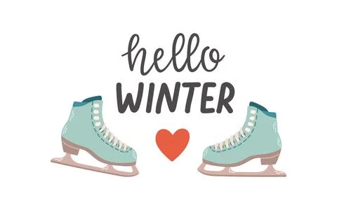 Figure skating skates lettering flat design vector Stock Illustration