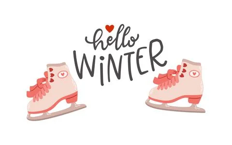 Figure skating skates lettering flat design vector Stock Illustration