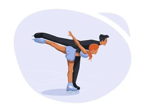Figure skating vector flat design illustration. Two skaters perform elements イラスト素材