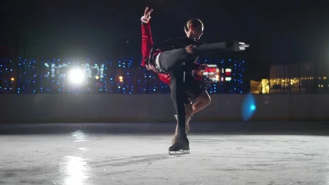 Figure skating, young couple performs a dramatic dance on ice, professional Stock Footage 168217307