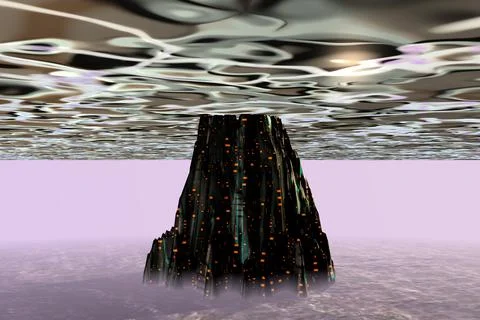 Figure spacebase unknown planet grey sky 3d rendering Stock Illustration