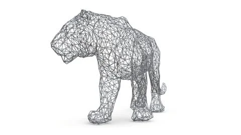 The figure of a tiger is made of a spatial polygonal grid. Animal symbol of 2022 Stock Illustration