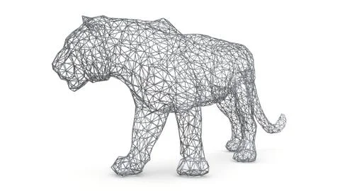 The figure of a tiger is made of a spatial polygonal grid. Animal symbol of 2022 Stock Illustration