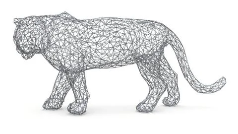 The figure of a tiger is made of a spatial polygonal grid. Animal symbol of 2022 Stock Illustration