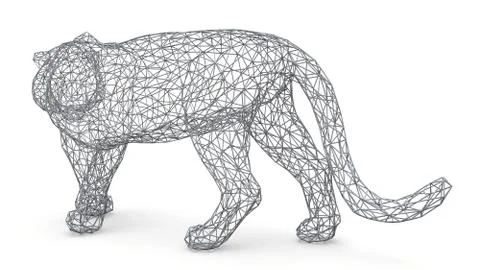 The figure of a tiger is made of a spatial polygonal grid. Animal symbol of 2022 Stock Illustration