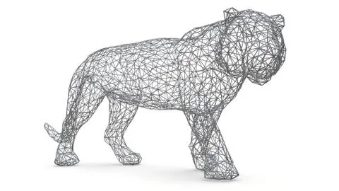 The figure of a tiger is made of a spatial polygonal grid. Animal symbol of 2022 Stock Illustration