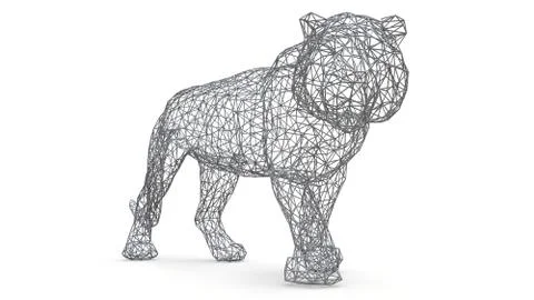 The figure of a tiger is made of a spatial polygonal grid. Animal symbol of 2022 Stock Illustration