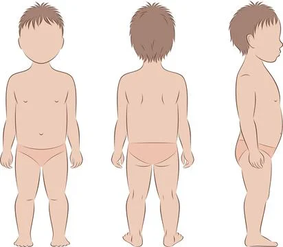 Figure of a toddler. Front, back, side. Stock Illustration