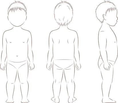 Figure of a toddler. Front, back, side. Stock Illustration