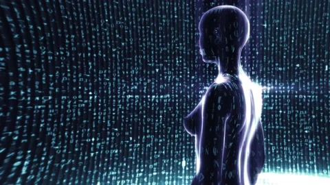 Figure of a woman with programming code texture and background Stock Footage 150145684