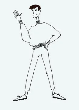 Figure of a young man waving. Flat style, isolated vector element Stock Illustration