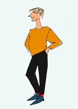 Figure of a young man waving. Flat style, isolated vector element Stock Illustration