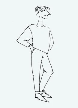 Figure of a young man waving. Flat style, isolated vector element Stock Illustration