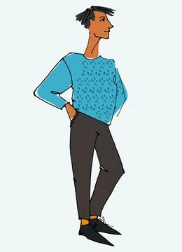 Figure of a young man waving. Flat style, isolated vector element Stock Illustration