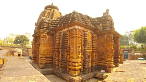 Figured bas-reliefs on ancient indian temple Stock Footage 106276033