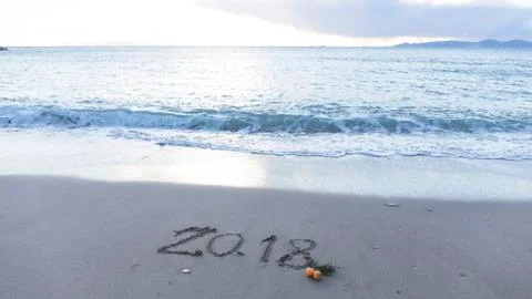 Figures 2018 on the beach Stock Photos