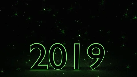 Figures 2019 against the background of green flickering stars. 3D rendering. Stock Footage 99295480