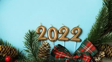 Figures 2022 on a blue background , the concept of Christmas and medicine Stock Photos