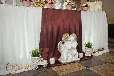 Figures and decorations for decorating the wedding table 1608. Stock Photos