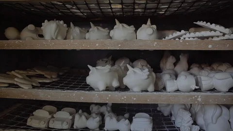 Figures are dried in the dryer on pallets Stock Footage 102258568