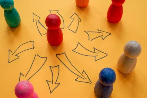 Figures with arrows. Multiple life paths. Stock Photos