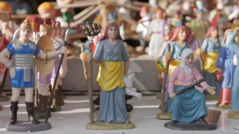 Figures for assembling ornament of Nativity vertep scene depicting Catholic Stock Footage 305748634