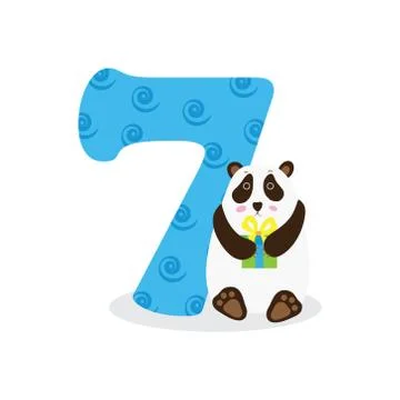 Figures for birthday isolated on white background, panda, seven. Vector. イラスト素材