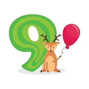Figures for birthday isolated on white background, deer, nine. Vector. 스톡 일러스트
