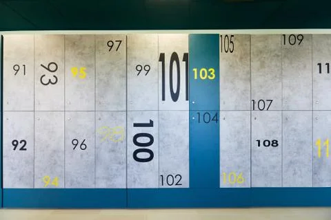 Figures of different sizes, in order, from ninety-one to one hundred and nine Stock Photos