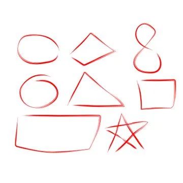 Figures draw set, design elements of highlighting, red marker isolated on whi Illustrazione stock