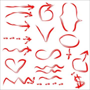 Figures draw set, design elements of highlighting, red marker isolated on whi Stock Illustration