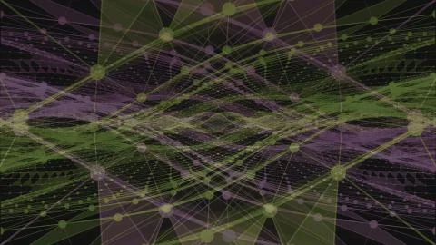 Figures formed with abstract lines and dots of dark green and violet colors Stock Illustration