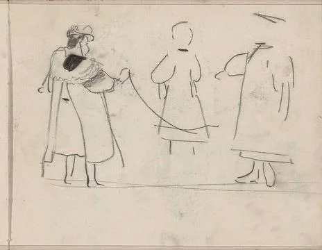 Figures jumping string. Leaf 22 Recto from a sketchbook with 44 sheets. Co... Stock Photos