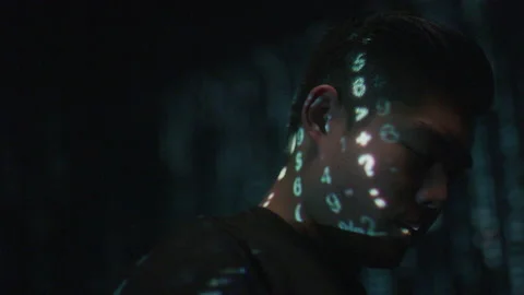 Figures Lit Over Guys Face Stock Footage 208774840
