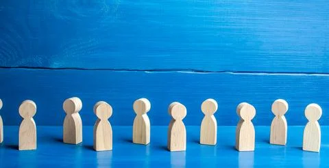 Figures of people on a blue background. Maintaining a safe distance in queu.. Stock Photos
