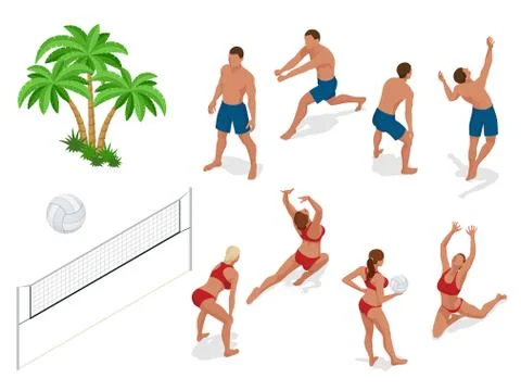 Figures of people when playing volleyball. Beach volley ball concept. Vector Illustrazione stock