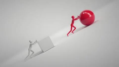 Figures Pushing Uphill Red Sphere and White Cube Symbolic of Challenges, De.. 動画素材 314069174