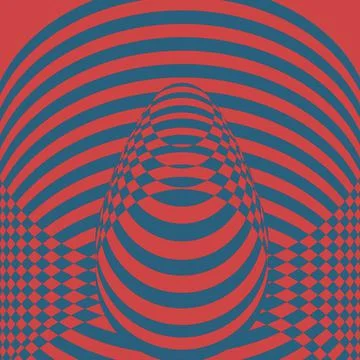 Figures with stripes, causing an optical illusion, on a red background.3d. Stock Illustration