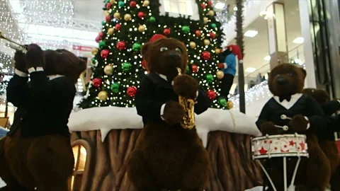 Figures of three bears in front of a Christmas tree Stock Footage 170761747