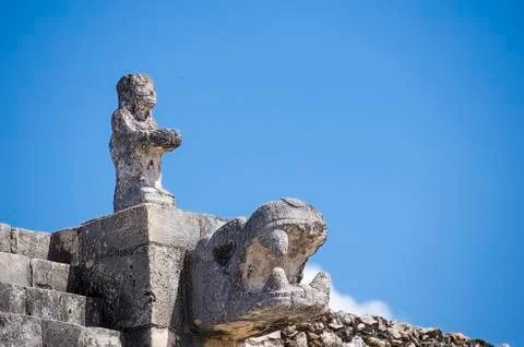 Figures at the Warriors Temple of Chichen Itza, Wonder of the World Stock Photos