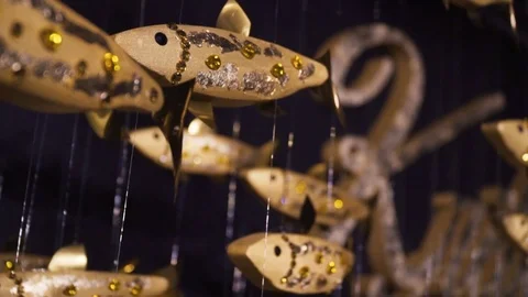 Figurines of Goldfish Stock Footage 80625724