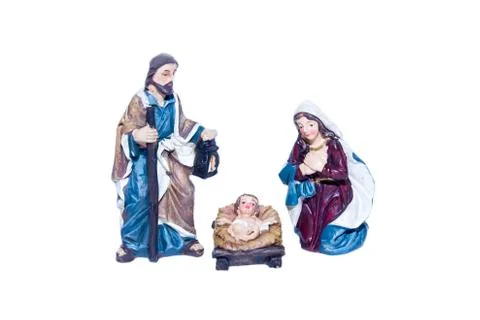 Figurines of the nativity on a white background Stock Photos